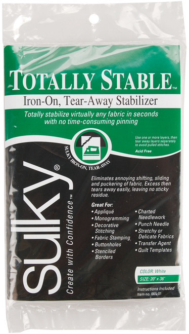 3 Pack - Sulky Totally Stable Iron-On Tear-Away Stabilizer-20"X36" - 661-01 - 727072661013