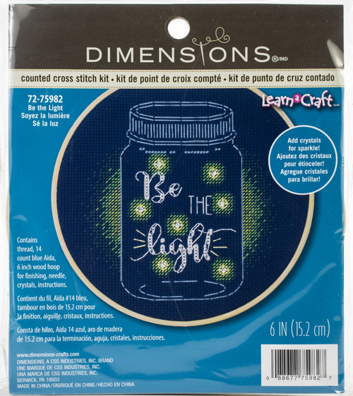 2 Pack Dimensions Counted Cross Stitch Kit 6" Round-Be The Light (14 Count) 72-75982 - 088677759827