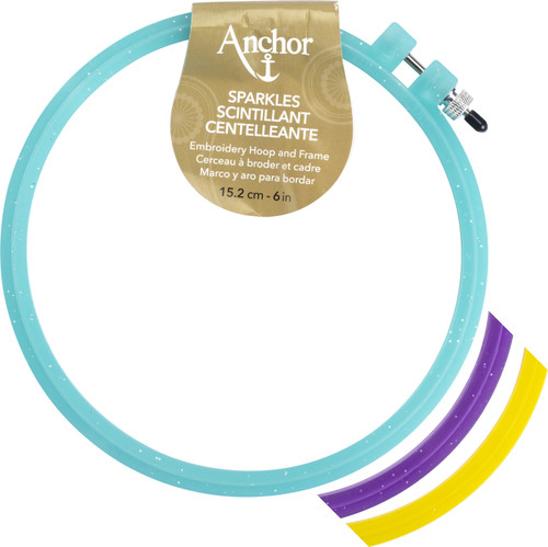 6 Pack - Anchor Sparkle Plastic Embroidery Hoop Assorted Colors-6" Diameter Blue, Purple Or Yellow - A4401-006 - 073650032509 6 Pack - Anchor Sparkle Plastic Embroidery Hoop Assorted Colors-6" Diameter Blue, Purple Or Yellow - A4401-006 - 073650032509