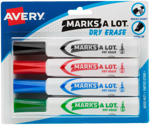 3 Pack - Avery Marks-A-Lot Dry Erase Markers 4/Pkg-Assorted Colors, Chisel Tip - 24409 - 071709244095