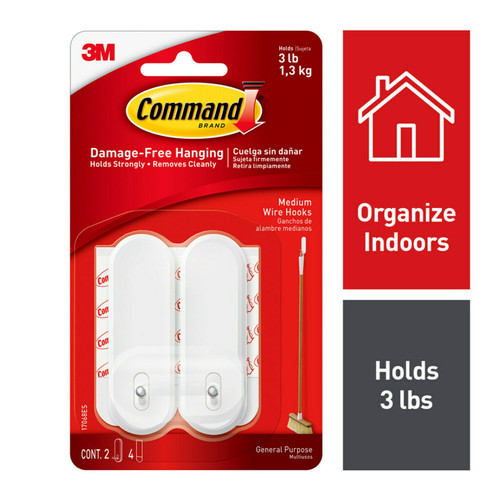 3 Pack - Command Medium Wire Hooks-White - 17068ES 3 Pack - Command Medium Wire Hooks-White - 17068ES