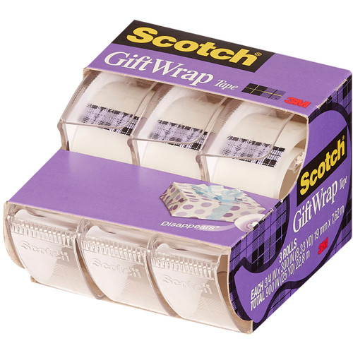 3 Pack Scotch Gift Wrap Tape 3/Pkg-.75"X300" 311-3M - 051131707092