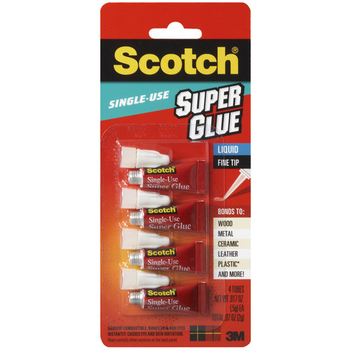 6 Pack - Scotch Single-Use Super Glue Fine Tip 4/Pkg-.017oz - AD114 - 051135807514