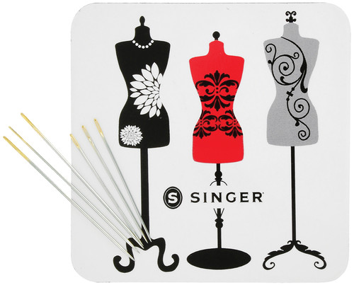 3 Pack Singer Gold Eye Embroidery Needles On Collectible Magnet-6/Pkg Dressform Magnet 41818