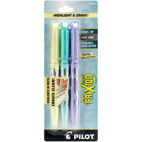 3 Pack Pilot FriXion Light Pastel Erasable Highlighters 3/Pkg-Yellow, Blue & Purple FRX46542 - 072838465429