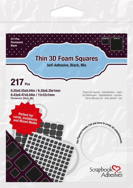 5 Pack Scrapbook Adhesives Thin 3D Adhesive Foam Squares 217/Pkg-Black (63) .43"X.47" & (154) .25"X.25" 016-017 - 093616016176
