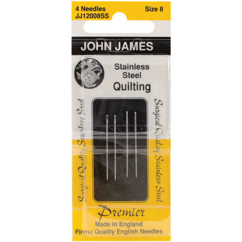 12 Pack John James Stainless Steel Quilting Needles-Size 8 4/Pkg JJ120-SS-08 - 783932201454