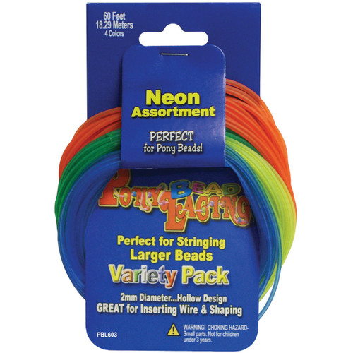 3 Pack - Pepperell Braiding Pony Bead Lacing Variety Pack 60'-Neon Colors - PBL603 - 725879220730