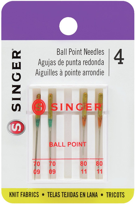 6 Pack Singer Universal Ball Point Machine Needles-Sizes 9/70 (2) & 11/80 (2) 4847 - 075691048471