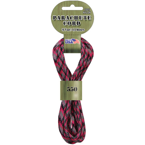 6 Pack - Pepperell Braiding Parachute Cord 4mmx16'-Pink Camo - PARA-1635 - 725879307974