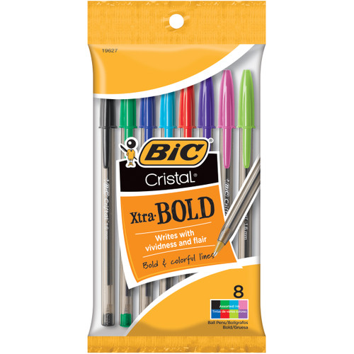 3 Pack BIC Cristal Xtra Bold Pens 8/Pkg-Fashion Assorted Barrels MSBAP81 - 070330196278