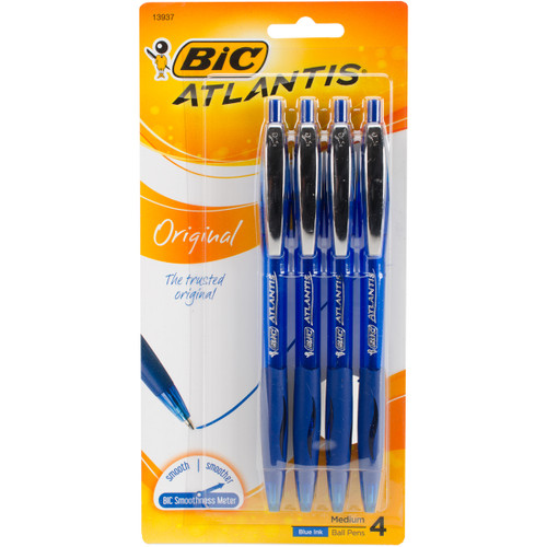 3 Pack BIC Atlantis Original Retractable Ballpoint Pens 4/Pkg-Blue VCGP41BL - 070330139374