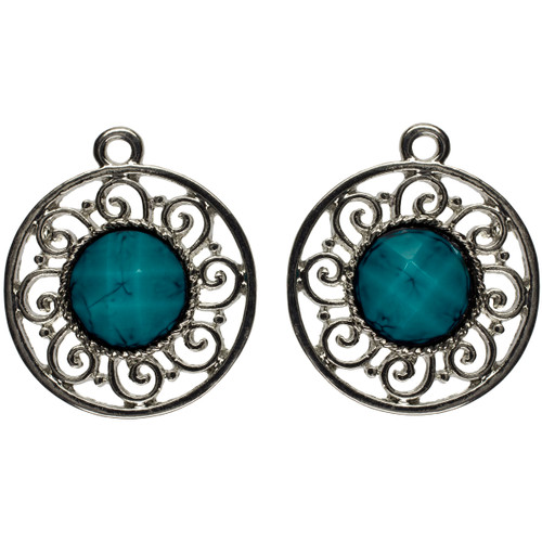3 Pack Cousin Jewelry Basics Metal Charms-Silver & Turquoise Filigree 3/Pkg A50026M2-8532