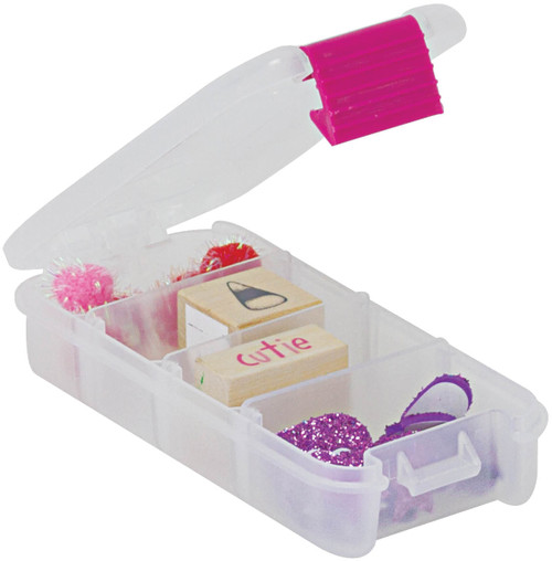 6 Pack Creative Options Pro Latch Utility Box 1-4 Compartments-6"X2.75"X1.25" Clear W/Magenta -1309-82