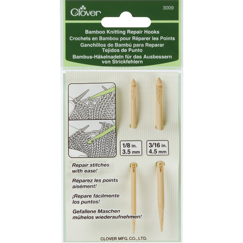 3 Pack Clover Bamboo Knitting Repair Hooks-Sizes 3.5mm & 4.5mm 3009 - 051221730092