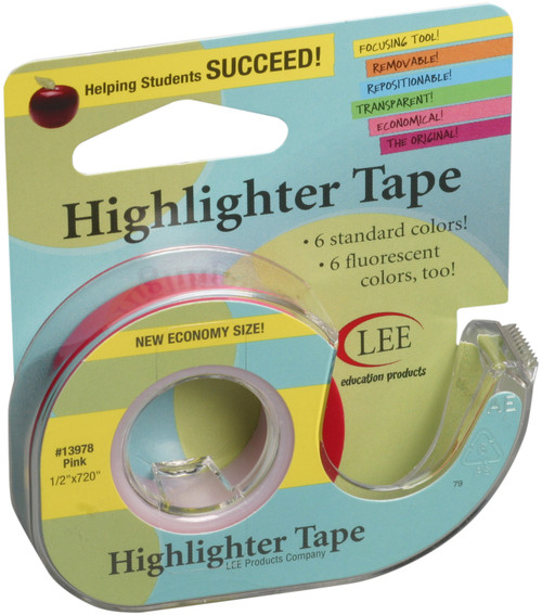 6 Pack Lee Products Removeable Highlighter Tape .5"X720"-Pink 339-78 - 084417339786