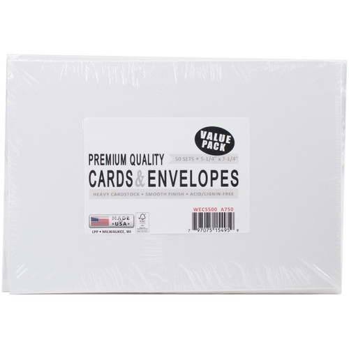 2 Pack Leader A7 Greeting Cards W/Envelopes (5.25"X7.25") 50/Pkg-White WECS500 - 797075154959