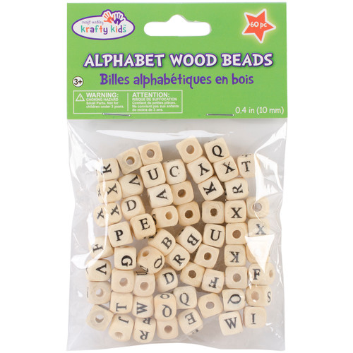 6 Pack Wood Alphabet Beads 10mm 60/Pkg-Natural -BD303-A - 775749164220
