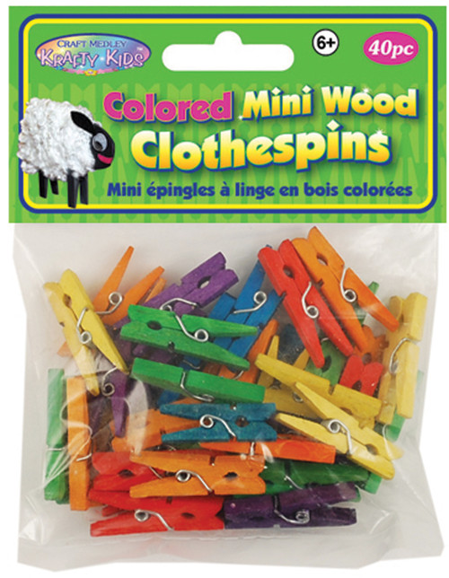 6 Pack Krafty Kids Mini Wood Clothespins-Colored 1.1875" 40/Pkg CW603 - 775749129861