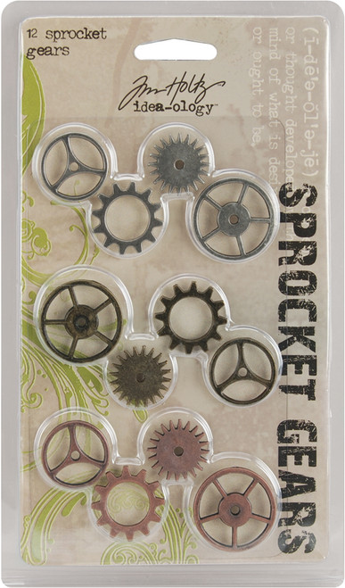 3 Pack Idea-Ology Metal Sprocket Gears .75" To 1" 12/Pkg-Antique Nickel, Brass & Copper TH92691 - 040861926910