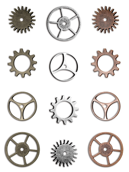 3 Pack - Idea-Ology Metal Sprocket Gears .75" To 1" 12/Pkg-Antique Nickel, Brass & Copper - TH92691 3 Pack - Idea-Ology Metal Sprocket Gears .75" To 1" 12/Pkg-Antique Nickel, Brass & Copper - TH92691