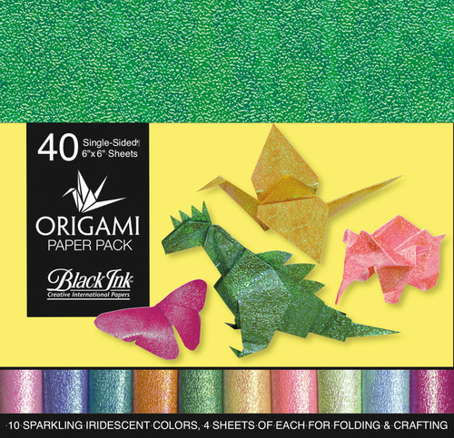 2 Pack - Black Ink Origami Paper Pack Single-Sided 6"X6"-Iridescent 40 Sheets - OP-300 - 722559300010