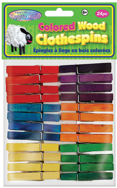 6 Pack Krafty Kids Wood Clothespins-Colored 1.875" 24/Pkg CW607 - 775749129885