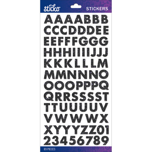 6 Pack Sticko Alphabet Stickers-Black Glitter Futura Bold Small E5290030 - 015586813814
