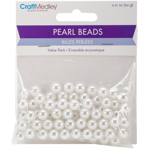 6 Pack Pearl Beads Value Pack -8mm White 80/Pkg -BD409-E - 775749188394