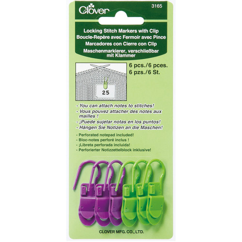 3 Pack Clover Locking Stitch Markers W/Clips-6/Pkg 3165 - 051221731655