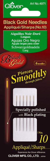 3 Pack Clover Black Gold Applique/Sharps Needles-Size 10 6/Pkg 4971 - 051221403415