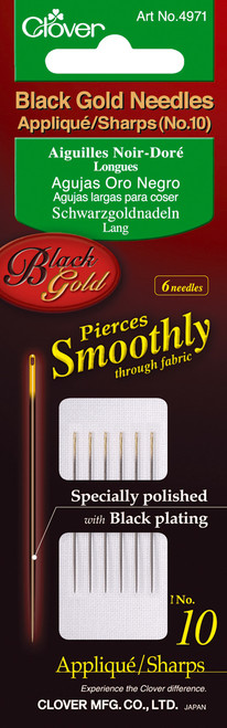 3 Pack - Clover Black Gold Applique/Sharps Needles-Size 10 6/Pkg - 4971 - 051221403415