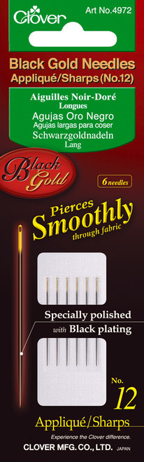 3 Pack - Clover Black Gold Applique/Sharps Needles-Size 12 6/Pkg - 4972 - 051221403422