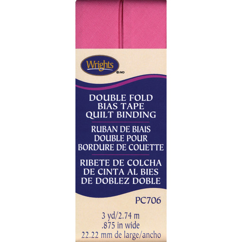 3 Pack - Wrights Double Fold Quilt Binding .875"X3yd-Hot Pink - 117-706-904 - 070659895036