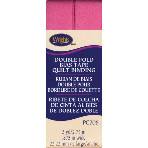 3 Pack Wrights Double Fold Quilt Binding .875"X3yd-Hot Pink 117-706-904 - 070659895036