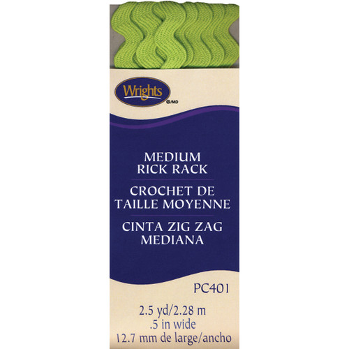 3 Pack - Wrights Medium Rickrack .5"X2.5yd-Lime Green - 117-401-628 - 070659894985