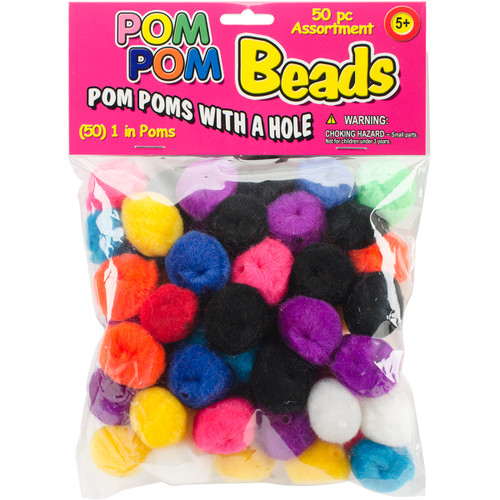6 Pack - Pepperell Pom-Pom Beads 1" 50/Pkg-Assorted - PMBD50 - 725879840037