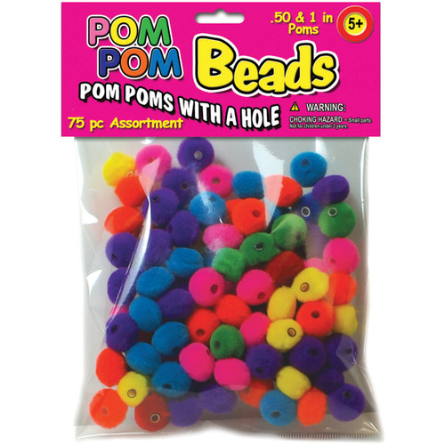 6 Pack - Pepperell Pom-Pom Beads .5" & 1" 75/Pkg-Assorted - PMBD75 - 725879840044