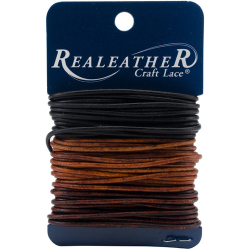 3 Pack Realeather Crafts Round Leather Lace 2mmX8yd Carded-Ebony, Cedar & Mahogany RLC0222 - 870192008937