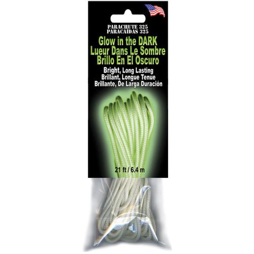 6 Pack - Pepperell Braiding Parachute Cord 3mmX21'-Glow-In-The-Dark - PARA325G - 725879310332