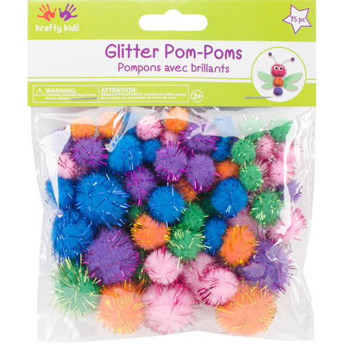 6 Pack - Krafty Kids Glitter Pom-Poms Variety Pack 75/Pkg-Assorted - KC216 - 775749149944