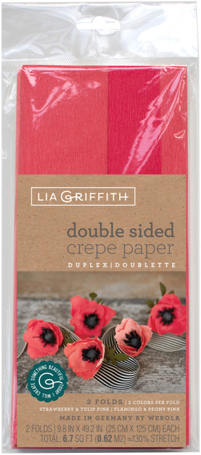 2 Pack Lia Griffith Double-Sided Extra Fine Crepe Paper 2/Pkg-Strawberry/Tulip Pink & Flamingo/Peony LG11021 - 190705000587