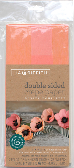 2 Pack Lia Griffith Double-Sided Extra Fine Crepe Paper 2/Pkg-Honeysuckle/Coral & Apricot/Light Rose LG11020 - 190705000556