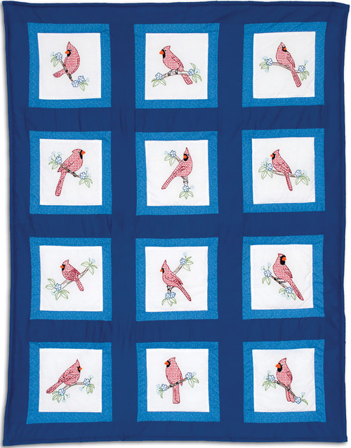 2 Pack Jack Dempsey Themed Stamped White Quilt Blocks 9"X9" 12/Pkg-Cardinals 737 912