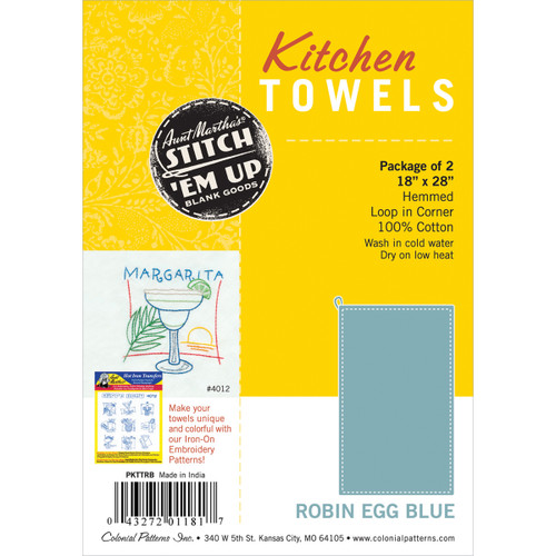 2 Pack Aunt Martha's Stitch 'Em Up Kitchen Towels 18"X28" 2/Pkg-Robin Egg Blue PKTTRB - 043272011817