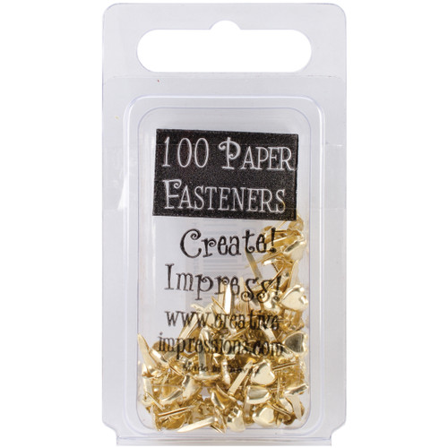 6 Pack - Creative Impressions Mini Metal Paper Fasteners 100/Pkg-Hearts - Gold - CI91033 - 871097005076