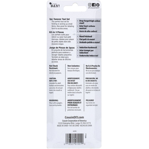 3 Pack - CousinDIY Tool Basics Tweezers 3/Pkg-4.5" - 4459