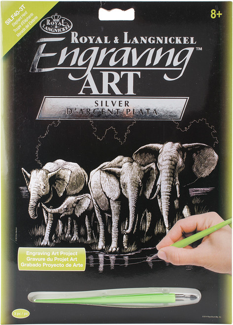 3 Pack Royal & Langnickel(R) Silver Foil Engraving Art Kit 8"X10"-Elephant Herd SILVFL-40 - 090672944030