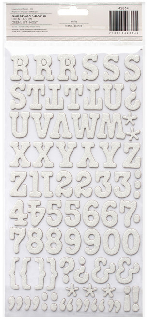 3 Pack American Crafts Chipboard Alphabet Stickers-Roller Rink-White Glitter, 141/Pkg 42864