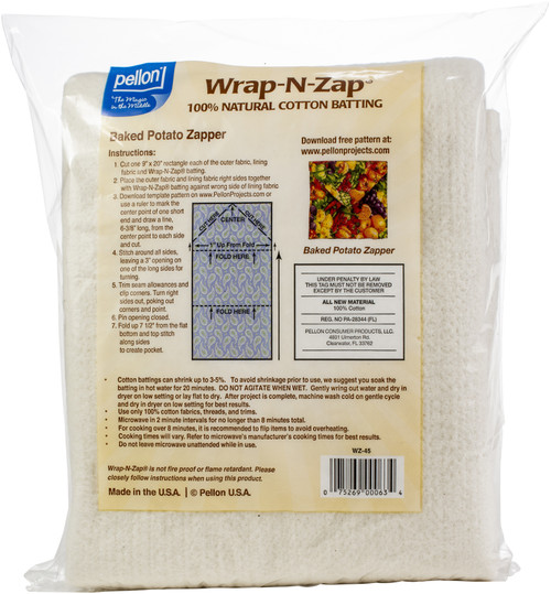 2 Pack - Pellon Wrap-N-Zap 100% Natural Cotton Batting-45"X36" - WZ-45